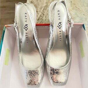 Katy Perry Platform Collections Shimmering Silver Heels